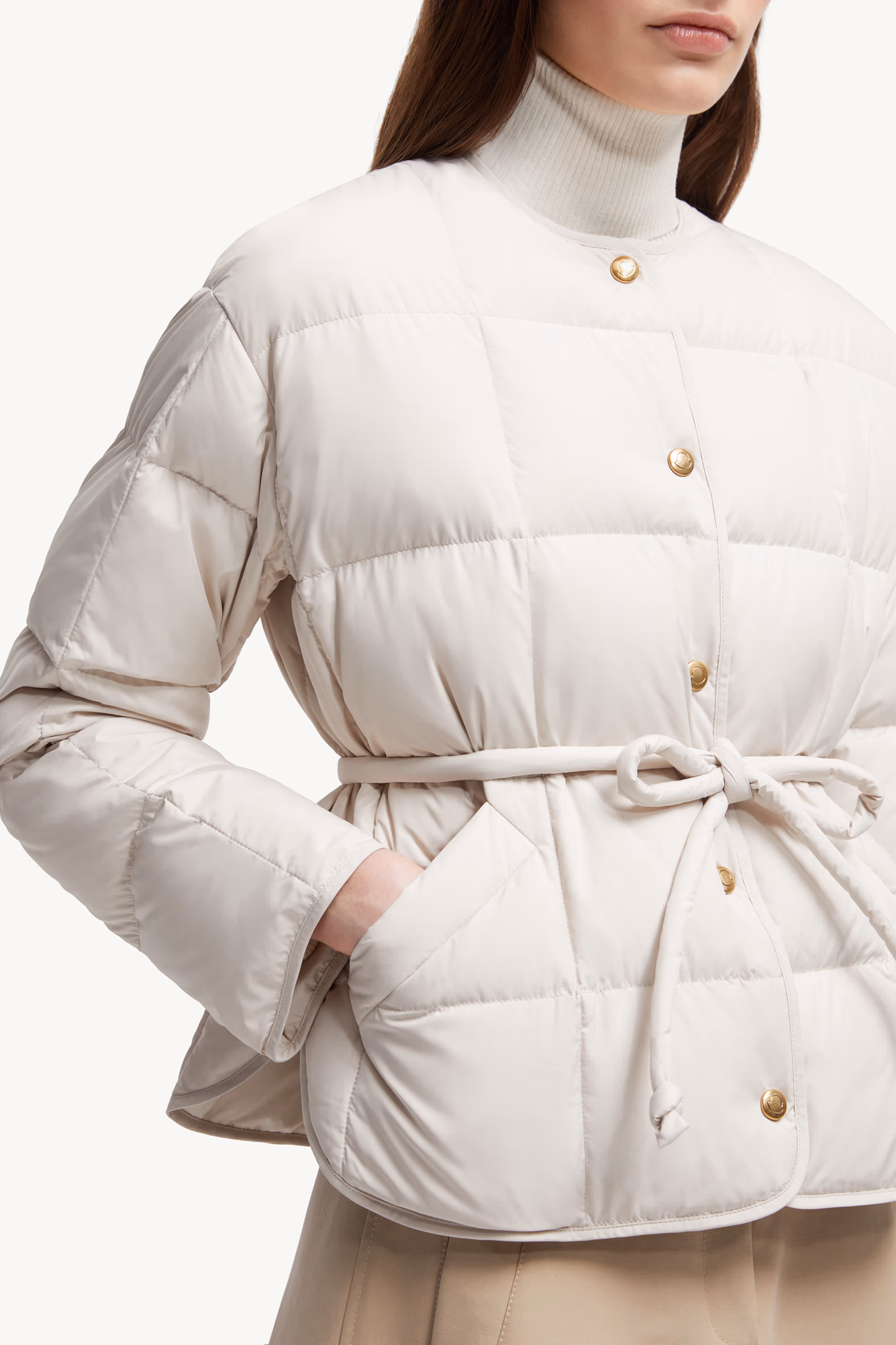 Caramagne Belted Short Down Jacket Women White Moncler 8